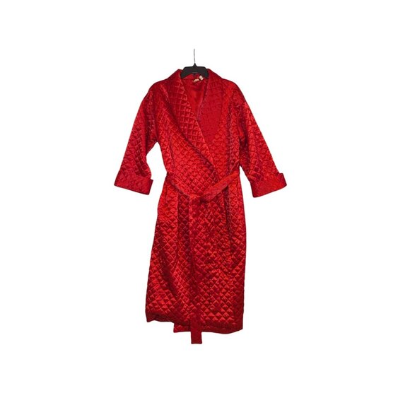 Vintage Victorias Secret Quilted Red Satin Robe With Tie Belt M READ - Picture 1 of 8